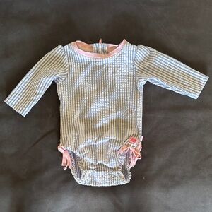 Ruffle Butts Pink and Blue Striped Baby Bathing Suit